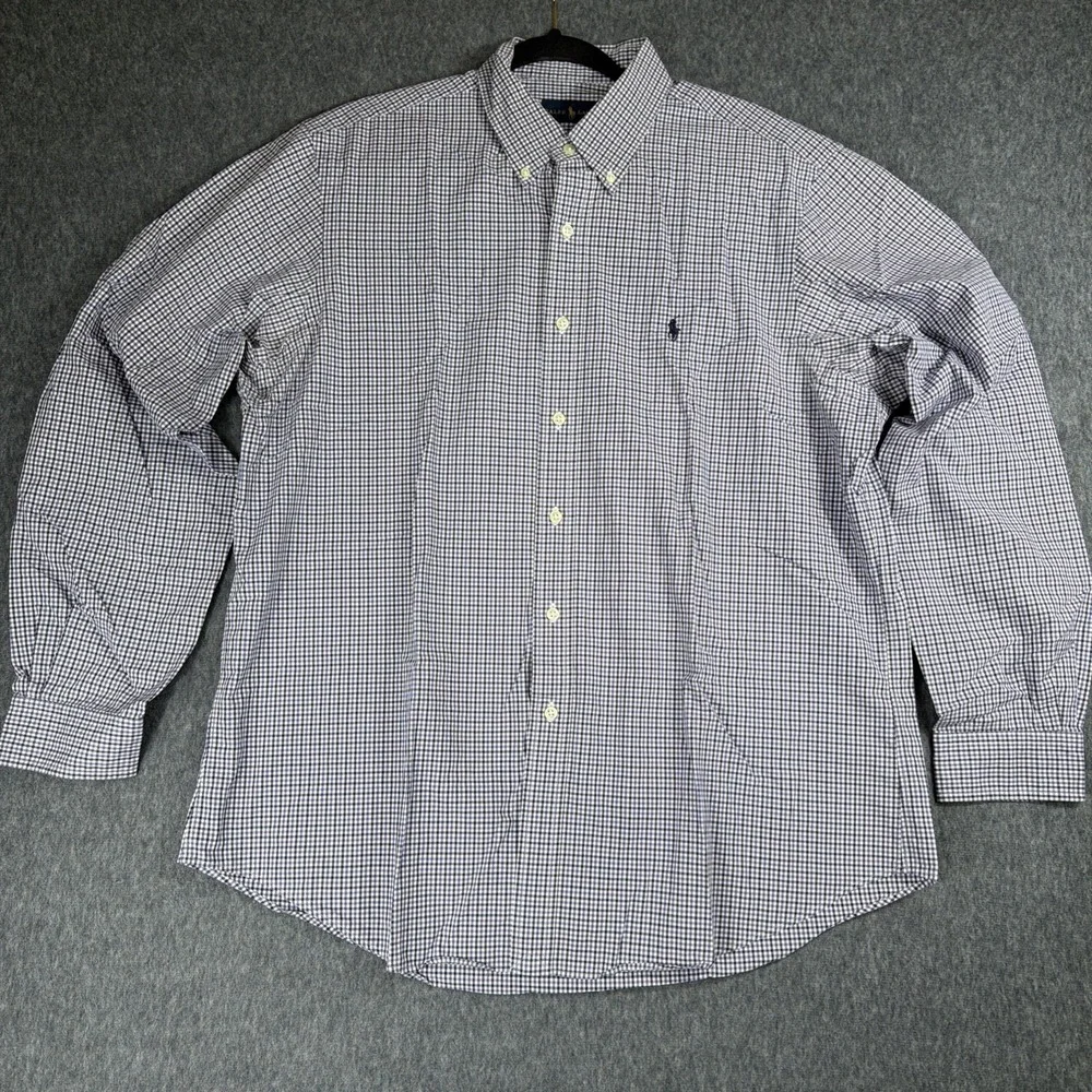 Ralph Lauren Shirt Mens XL Pony Purple Black Plaid 100%‎ Cotton Button Down
